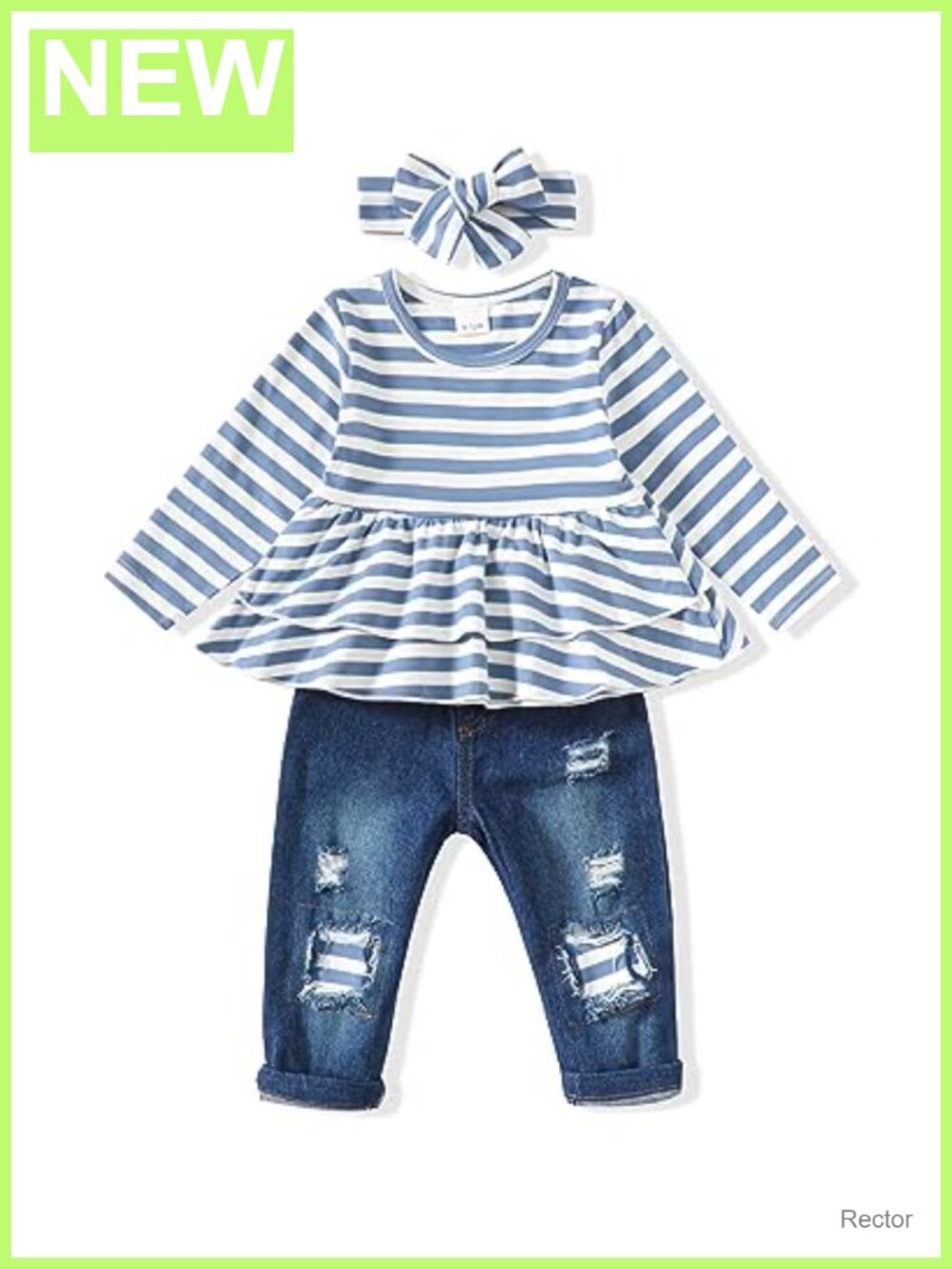 Toddler Girls Fall Winter Outfit Set Long Sleeve Shirt Ripped Jeans 3pc